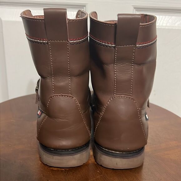 🔥🔥 Tommy Hilfiger Narcisco Brown Leather Boots Sz 8.5 Work Buckle Strap - GUC - Picture 6 of 10